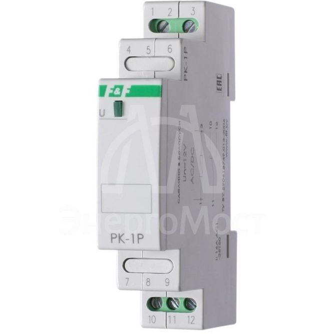 Реле промежуточное PK-1P/Un (монтаж на DIN-рейке 35мм 12В AC/DC 16А перекл.) F&amp;amp;F EA06.001.001