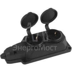 Колодка 2-м с заземл. 16А IP44 K-2e-B-IP44 каучук черн. Эра Б0044544