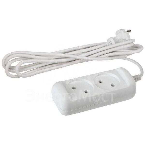 Удлинитель 2х5м без заземл. 6А ПВС 2х0.75 бел. UX(6)-2-5m ЭРА Б0038566