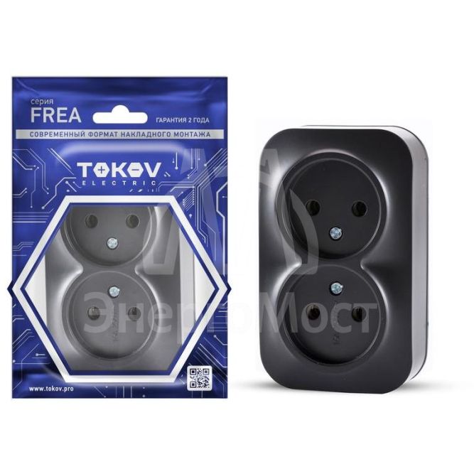 Розетка 2-м ОП Frea 16А IP20 250В без заземл. АБС-пластик карбон TOKOV ELECTRIC TKE-FR-R2-C14