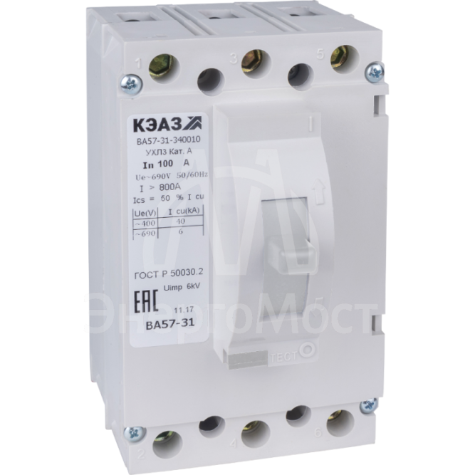 Выключатель автоматический 100А 1200Im ВА57-31-340010 УХЛ3 690В AC КЭАЗ 108427