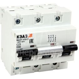 Выключатель автоматический модульный 3п C 80А 10кА ВА47-100-3С80-УХЛ3 КЭАЗ 141629