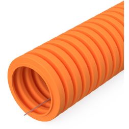 Труба гофрированная ПВХ легкая d20мм с протяжкой 350 Н оранж. (уп.100м) Промрукав PR01.0131