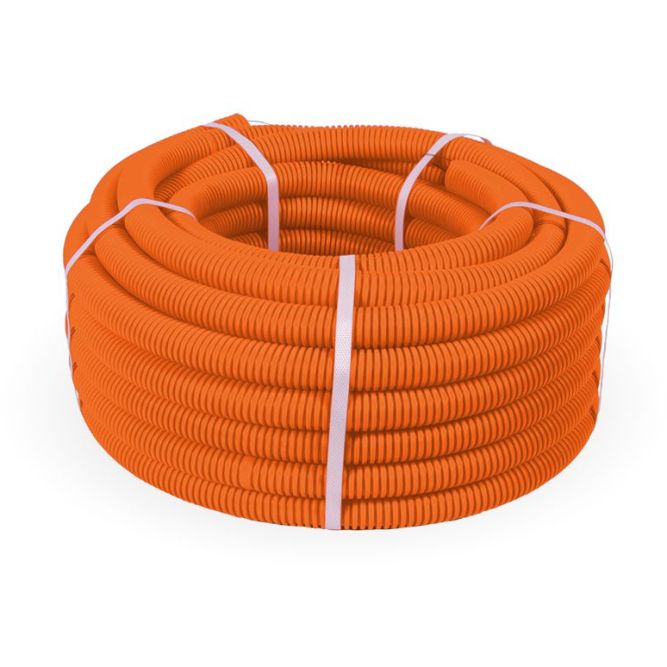 Труба гофрированная ПВХ легкая d20мм с протяжкой 350 Н оранж. (уп.100м) Промрукав PR01.0131