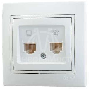 Розетка компьютерная + телеф. СП Мира RJ11 + RJ45 бел./бел. LEZARD 701-0202-143