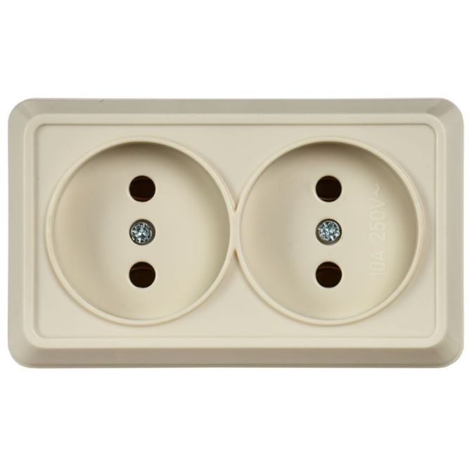 Розетка 2-м ОП Октава 10А IP20 без заземл. крем. IEK ERO20-K33-10-DC