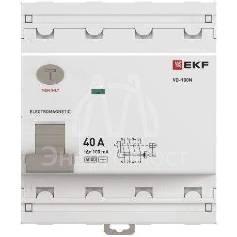 Выключатель дифференциального тока 4п 40А 100мА тип AC 6кА ВД-100N электромех. PROxima EKF E1046M40100