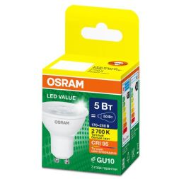 Лампа светодиодная LED G4 Value LVPAR1650 5W/927 CRI95 5Вт 2700К 500лм рефлектор прозр. GU10 170-250В OSRAM 4630557647975