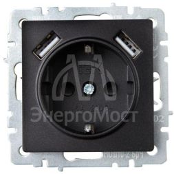 Розетка BRITE РЮш10-2-БрЧ 16А с USB A+A 3.1А с заземл. защ. шторки черн. IEK BR-R14-16-U21-D31-K02