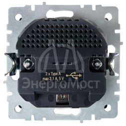 Розетка BRITE РЮш10-2-БрЧ 16А с USB A+A 3.1А с заземл. защ. шторки черн. IEK BR-R14-16-U21-D31-K02