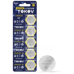 Элемент питания литиевый CR2032 таблетка (блистер 5шт) TOKOV ELECTRIC TKE-LI-CR2032/B5