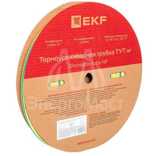 Трубка термоусадочная ТУТ нг 16/8 желт./зел. (уп.100м) EKF tut-16-yg