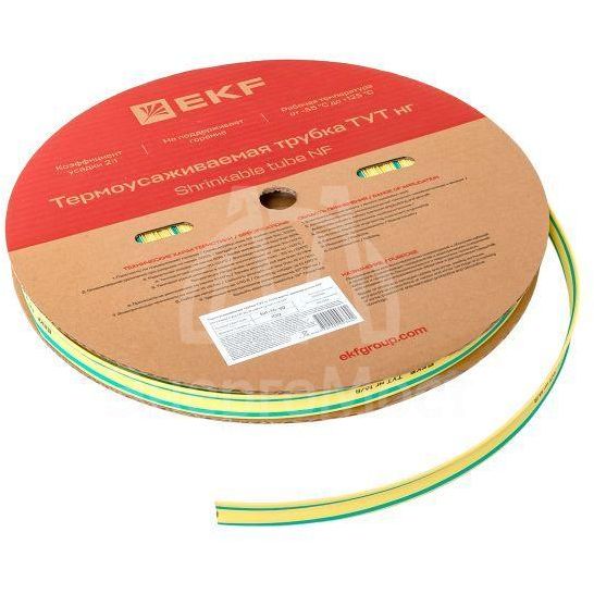 Трубка термоусадочная ТУТ нг 16/8 желт./зел. (уп.100м) EKF tut-16-yg