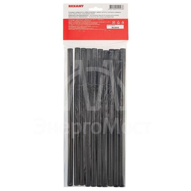 Стержень клеевой d11.3мм L270мм черн. (уп.10 шт) Rexant 09-1271