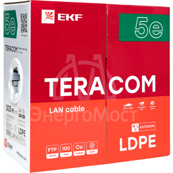 Кабель витая пара F/UTP кат.5e 4 пары solid внешний оболочка LDPE черн. TERACOM EKF TRC-5EFTP-04PE-BK-OUT3