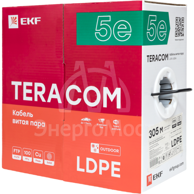 Кабель витая пара F/UTP кат.5e 4 пары solid внешний оболочка LDPE черн. TERACOM EKF TRC-5EFTP-04PE-BK-OUT3