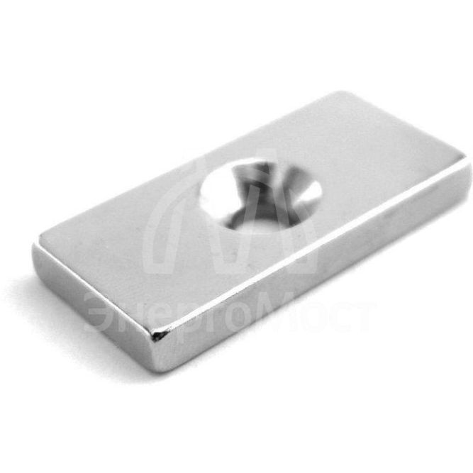 Магнит неодимовый прямоугольник 20х10х3мм с зенковкой 6.5х3мм (блист.2шт) Rexant 72-3702