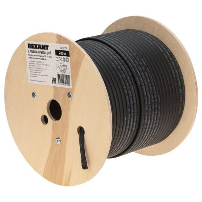 Кабель греющий (нагрев.) саморег. SRL30-2CR экранированный 30Вт/м 0.88кв.мм/55м 200м Rexant 51-0279
