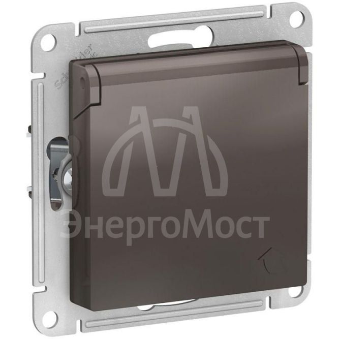 Розетка 1-м СП AtlasDesign 16А IP20 с заземл. защ. шторки с крышкой механизм мокко SchE ATN000646