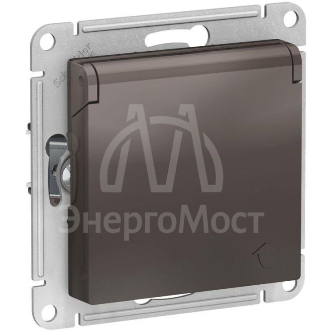 Розетка 1-м СП AtlasDesign 16А IP20 с заземл. защ. шторки с крышкой механизм мокко SchE ATN000646
