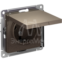 Розетка 1-м СП AtlasDesign 16А IP20 с заземл. защ. шторки с крышкой механизм мокко SchE ATN000646