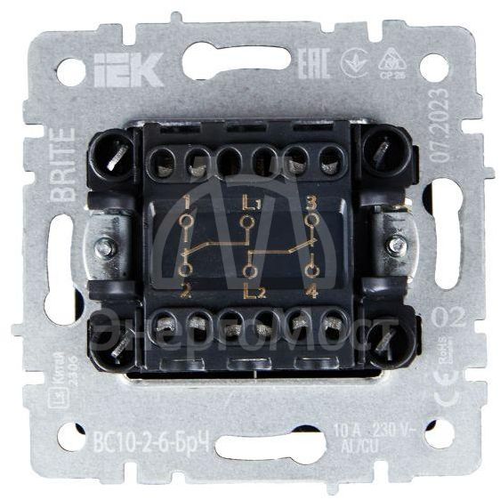 Выключатель проходной 2-кл. СП BRITE ВС10-2-6-БрЧ 10А черн. IEK BR-V22-0-10-K02