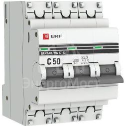 Выключатель автоматический модульный 3п C 50А 6кА ВА 47-63 PROxima EKF mcb4763-6-3-50C-pro