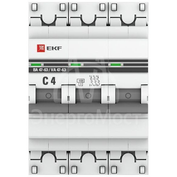 Выключатель автоматический модульный 3п C 4А 4.5кА ВА 47-63 PROxima EKF mcb4763-3-04C-pro