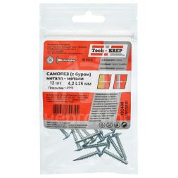 Саморез для тонкого метал. листа со сверлом 4.2х25 (уп.12шт) пакет Tech-Krep 102400