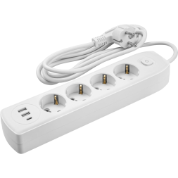 Удлинитель 4х3м с заземл. 10А IP20 90 842 OPE-USB-04-300-ESC-3x1 USB 2xType-A + Type-C с кнопкой ОНЛАЙТ 90842