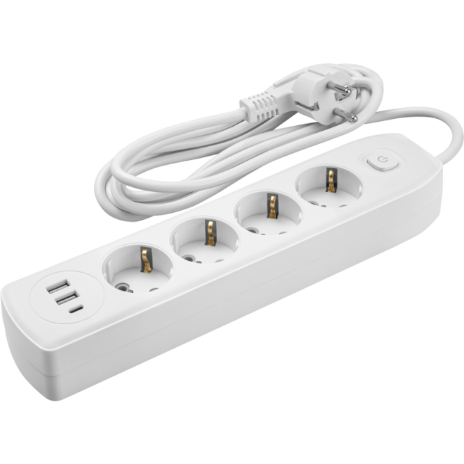 Удлинитель 4х3м с заземл. 10А IP20 90 842 OPE-USB-04-300-ESC-3x1 USB 2xType-A + Type-C с кнопкой ОНЛАЙТ 90842