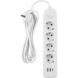 Удлинитель 4х3м с заземл. 10А IP20 90 842 OPE-USB-04-300-ESC-3x1 USB 2xType-A + Type-C с кнопкой ОНЛАЙТ 90842