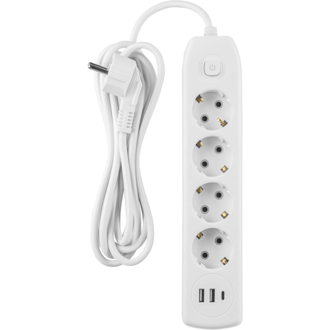 Удлинитель 4х3м с заземл. 10А IP20 90 842 OPE-USB-04-300-ESC-3x1 USB 2xType-A + Type-C с кнопкой ОНЛАЙТ 90842