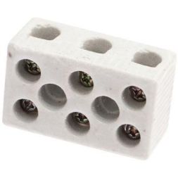 Клемма керамическая винтовая 10кв.мм 3 пары контактов с крепежным отверстием (уп.84шт) Rexant 07-6226