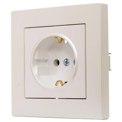 Розетка 1-м СП Vesna с заземл. ПБТ механизм жемчуж./бел. перламутр LEZARD 742-3088-122B
