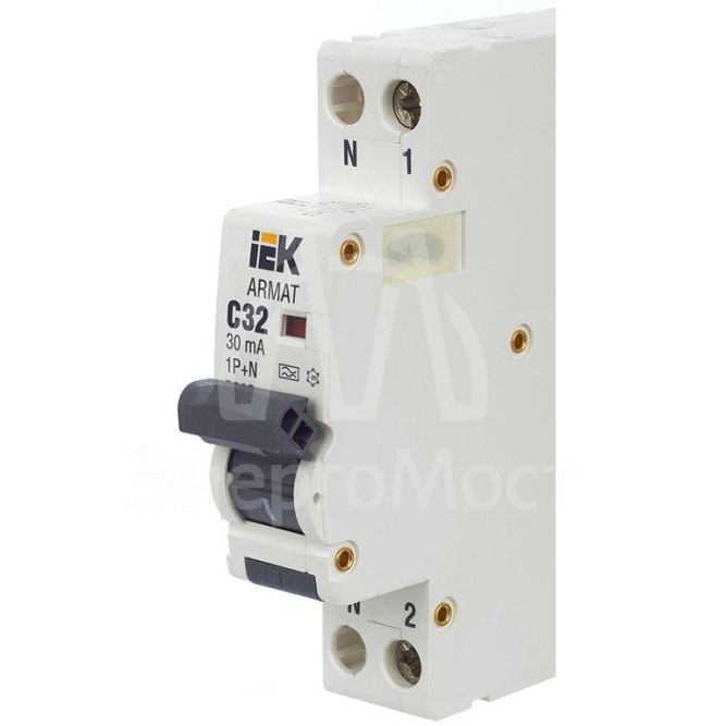 Выключатель автоматический дифференциального тока 1P+NP C32 30мА тип A (18мм) АВДТ B06S ARMAT IEK AR-B06S-1N-C32A030