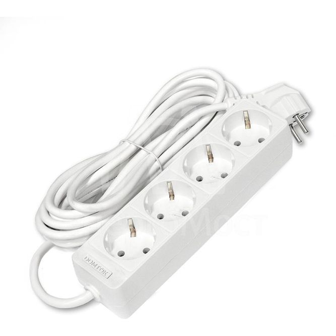 Удлинитель 4х5м с заземл. 16А IP20 3.5кВт ПВС 3х1 бел. DOMTOK 2397