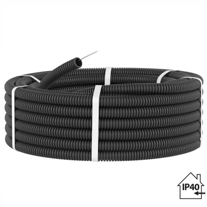 Труба гофрированная ПНД d20мм с протяжкой черн. (уп.75м) TOKOV ELECTRIC TKE-PND20-BL-75