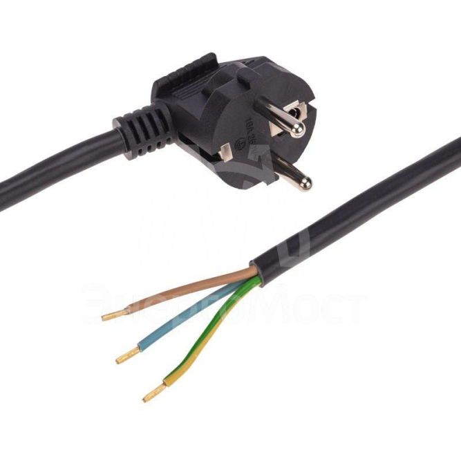 Шнур электрический с угловой вилкой 16А 3500Вт ПВС 3х1.5кв.мм 3м черн. Rexant 11-1326