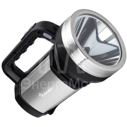 Фонарь-прожектор аккумуляторный ручной 10Вт LED Li-ion 18650 9600мА.ч корпус анодированный алюм. ABS-пластик шнур-адаптер от 220В плечевой ремешок КОСМОС KOC900Lit