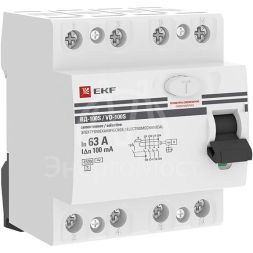 Выключатель дифференциального тока (УЗО) 4п 63А 100мА тип AC ВД-100 (электромех.) PROxima EKF elcb-4-63-100S-em-pro