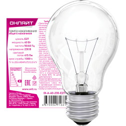 Лампа накаливания 71 661 OI-A-40-230-E27-CL 40Вт E27 220-230В ОНЛАЙТ 71661