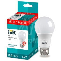 Лампа светодиодная A60 шар 8Вт 12-24В 4000К E27 (низковольтная) IEK LLE-A60-08-12-24-40-E27