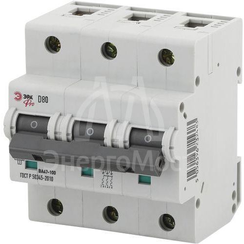 Выключатель автоматический модульный 3п D 80А 10кА ВА47-100 PRO NO-902-290 ЭРА Б0048880