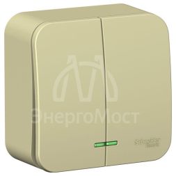 Выключатель 2-кл. ОП Blanca 10А IP20 (сх. 5) 250В с подсветкой с изолир. пластиной беж. SchE BLNVA105117