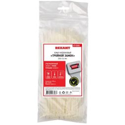 Хомут 3.6х200 тройной замок бел.(уп.100шт) Rexant 67-0200