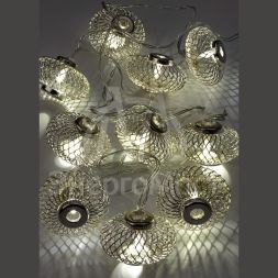 Гирлянда светодиодная &amp;quot;Фонарики&amp;quot; хром 5х3см 10LED тепл. бел. 1.8+0.3м КОСМОС KOC_GIR-B120