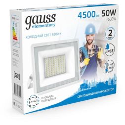 Прожектор светодиодный Elementary 50Вт 3500лм IP65 6500К бел. Gauss 613120350