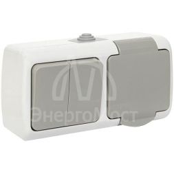 Блок ОП розетка 1-м 16А с заземл. с крышкой+выключатель 2-кл. Мурманск IP54 сер. EKF EFRV16-052-30-540