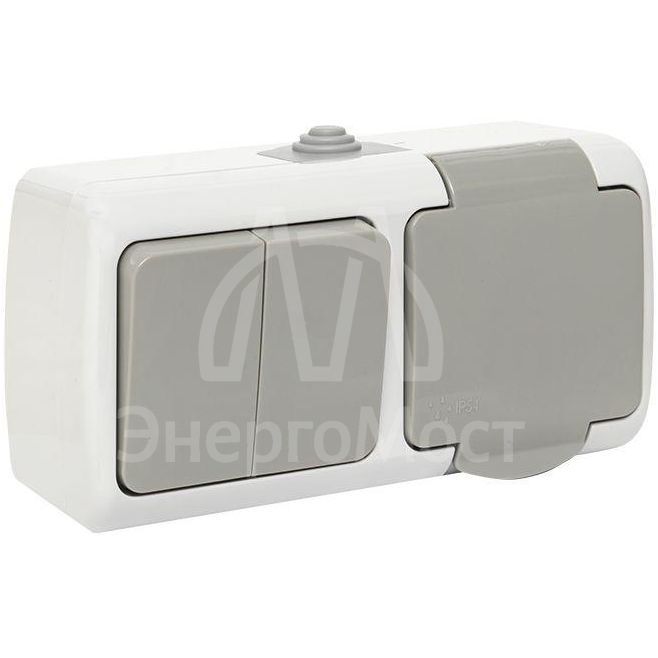 Блок ОП розетка 1-м 16А с заземл. с крышкой+выключатель 2-кл. Мурманск IP54 сер. EKF EFRV16-052-30-540